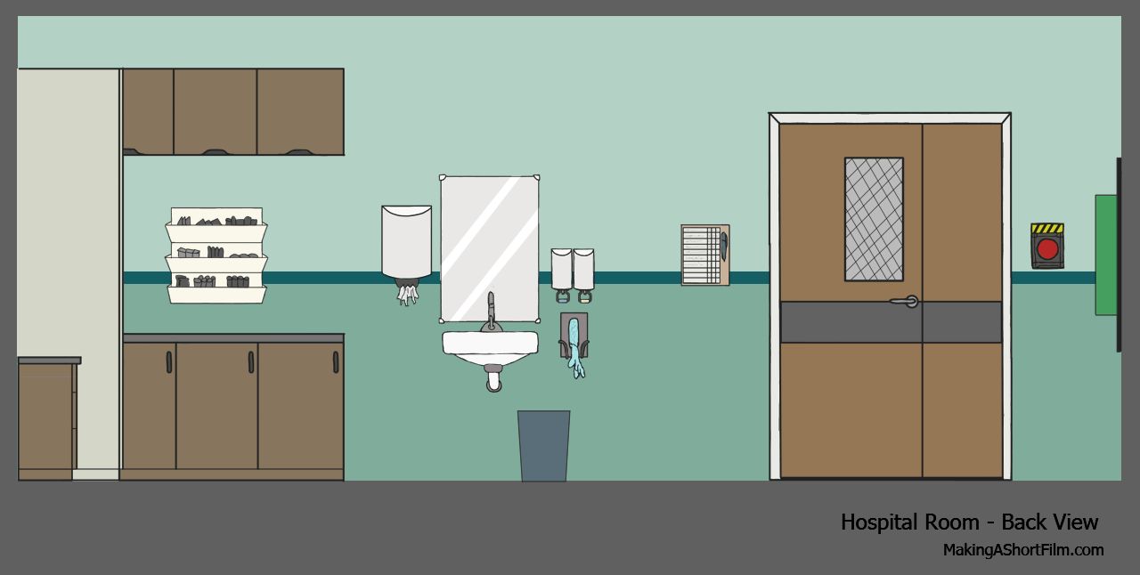Thefinished  concept art of the back wall of the hospital room