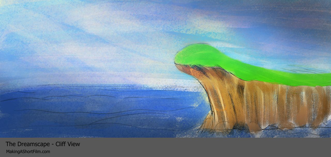 The finished concept art of the cliff in the Dreamscape